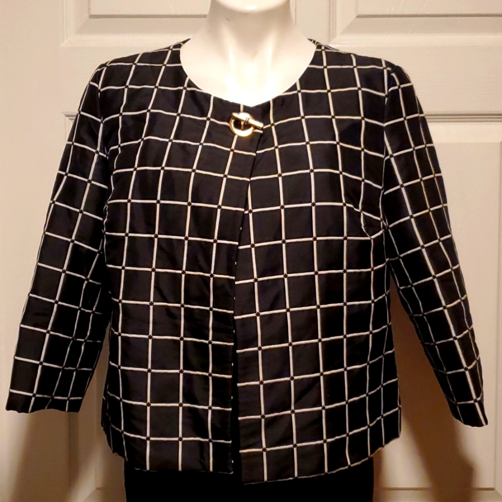 Charter Club Women's Suit Separates Black Printed Blazer - Size Medium